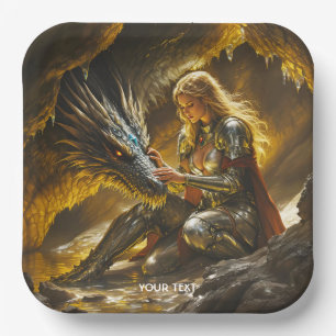 Fantasy Süßer Drache Weiblicher Krieger Pappteller