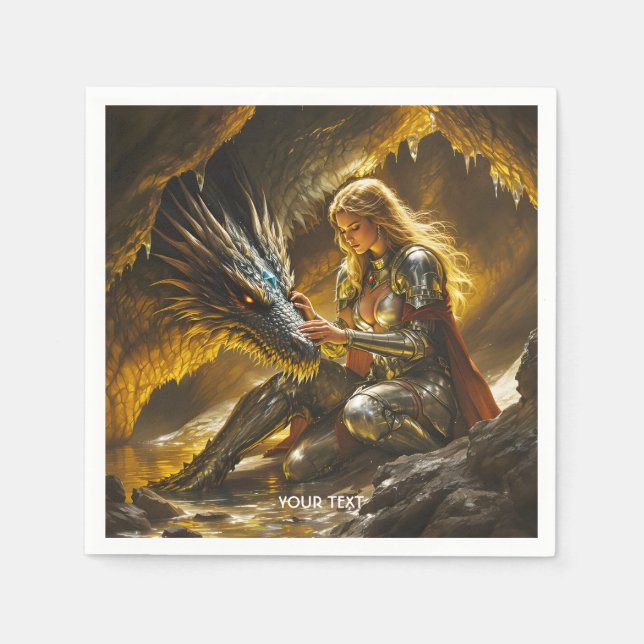 Fantasy Süßer Drache Weiblicher Krieger Serviette (Vorderseite)