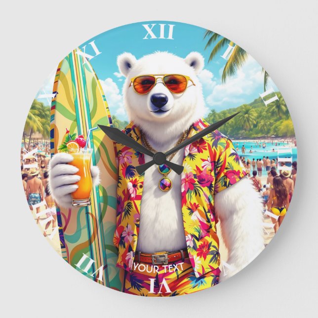 Fantasy Süßer Eisbär Strand Große Wanduhr (Vorderseite)