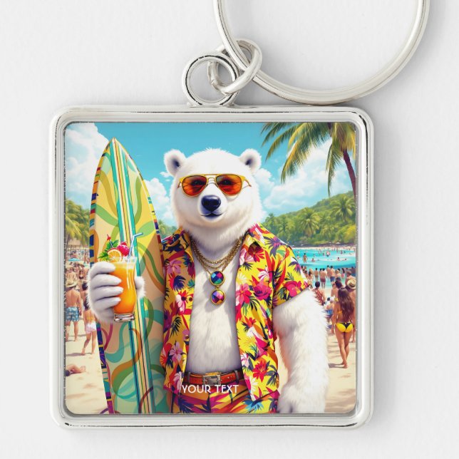 Fantasy Süßer Eisbär Strand Schlüsselanhänger (Vorne)