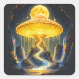 Fantasy Süßer Gelber Alter Pilz Quadratischer Aufkleber