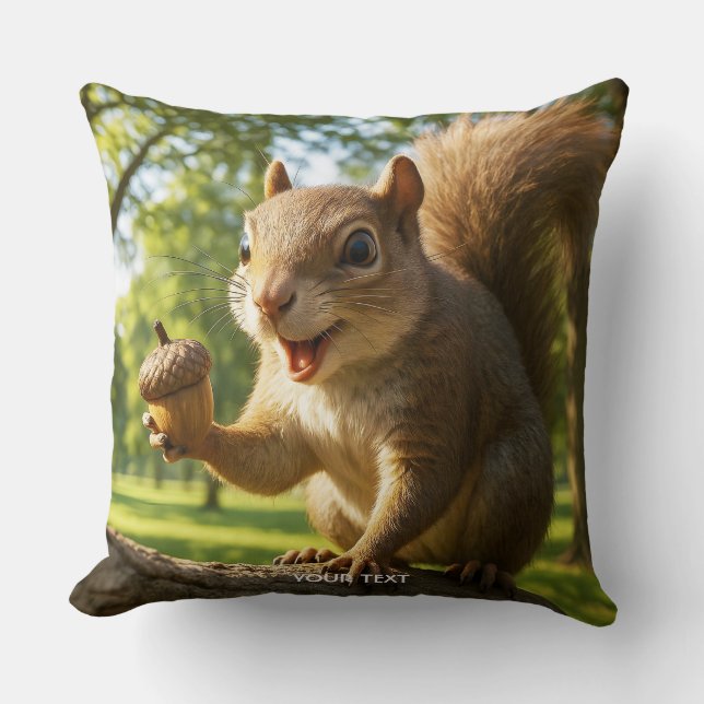 Fantasy Süßer Glücklicher Eichhörnchen Wald Kissen (Vorderseite)