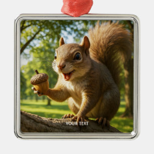 Fantasy Süßer Glücklicher Eichhörnchen Wald Ornament Aus Metall