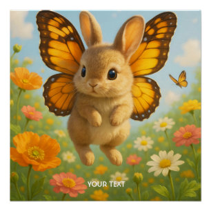 Fantasy Süßer Hase Blumen Flügel Poster