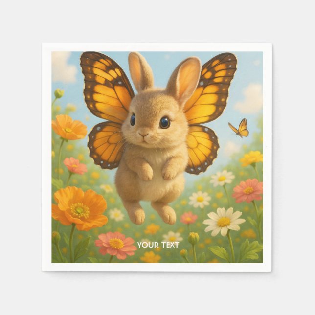 Fantasy Süßer Hase Blumen Flügel Serviette (Vorderseite)