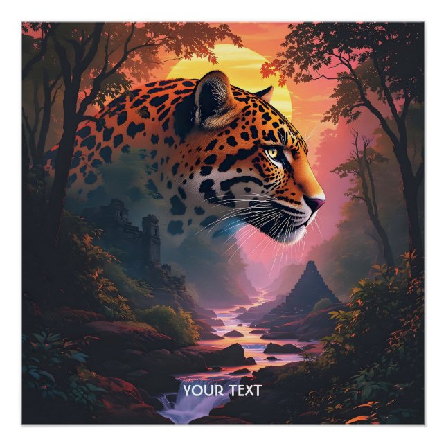 Fantasy Süßer Leopard bei Sonnenuntergang Poster (Vorderseite)