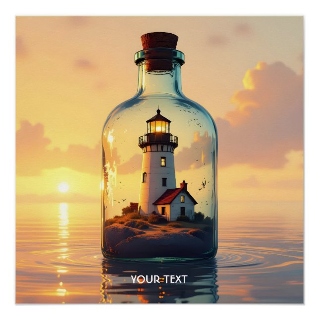 Fantasy Süßer Leuchtturm In Flasche Poster (Vorderseite)