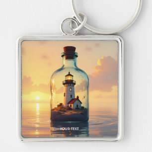 Fantasy Süßer Leuchtturm In Flasche Schlüsselanhänger