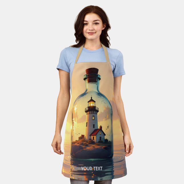 Fantasy Süßer Leuchtturm In Flasche Schürze (Getragen)