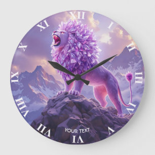 Fantasy Süßer Lila Amethyst Löwe Große Wanduhr