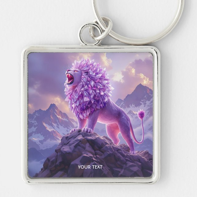 Fantasy Süßer Lila Amethyst Löwe Schlüsselanhänger (Vorne)