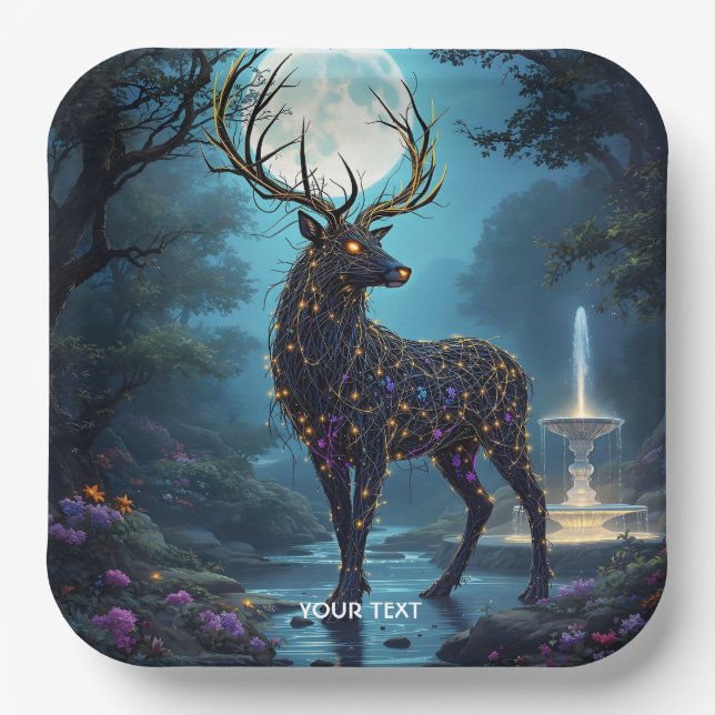 Fantasy Süßer Mondhirsch Nacht Pappteller (Vorderseite)