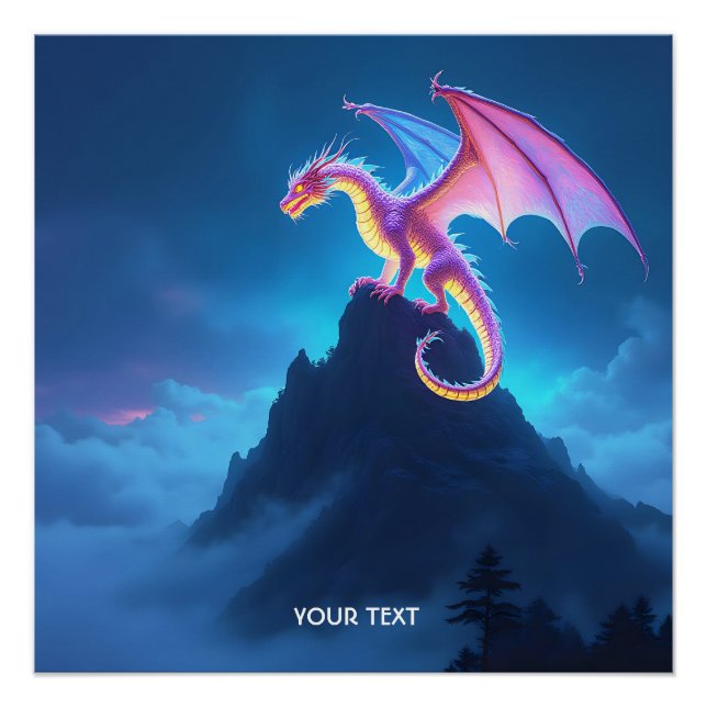 Fantasy Süßer Nebelverhangener Drache Poster (Vorderseite)