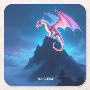 Fantasy Süßer Nebelverhangener Drache Rechteckiger Pappuntersetzer