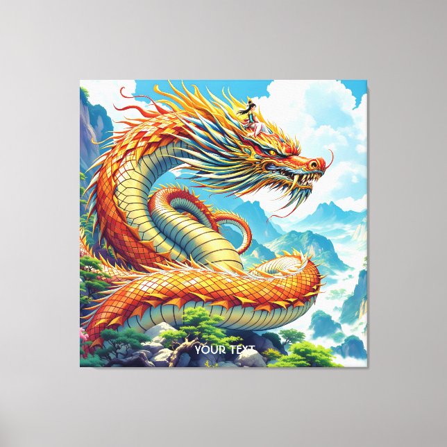 Fantasy Süßer Oranger Drache Berge Leinwanddruck (Vorderseite)
