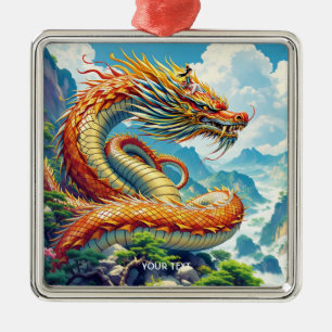 Fantasy Süßer Oranger Drache Berge Ornament Aus Metall