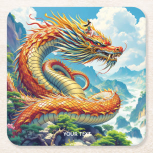 Fantasy Süßer Oranger Drache Berge Rechteckiger Pappuntersetzer