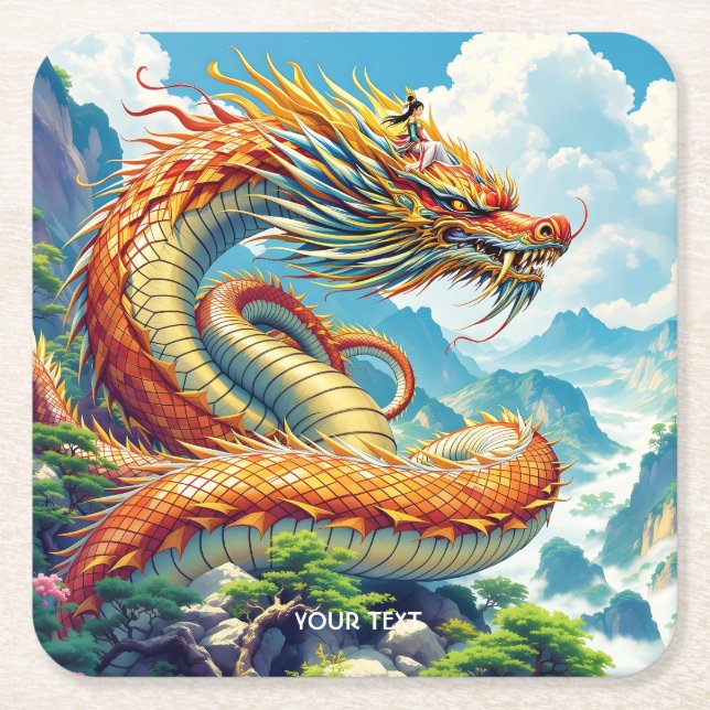 Fantasy Süßer Oranger Drache Berge Rechteckiger Pappuntersetzer (Vorderseite)