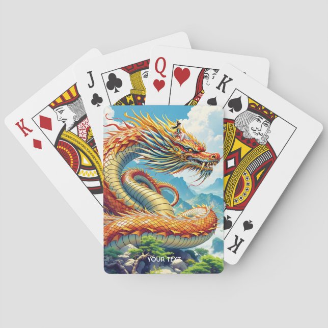 Fantasy Süßer Oranger Drache Berge Spielkarten (Rückseite)