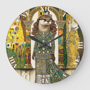 Fantasy Süßer Otter Art Deco Große Wanduhr