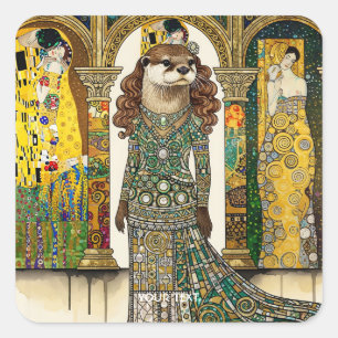 Fantasy Süßer Otter Art Deco Quadratischer Aufkleber