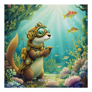 Fantasy Süßer Otter Steampunk-Anzug Poster