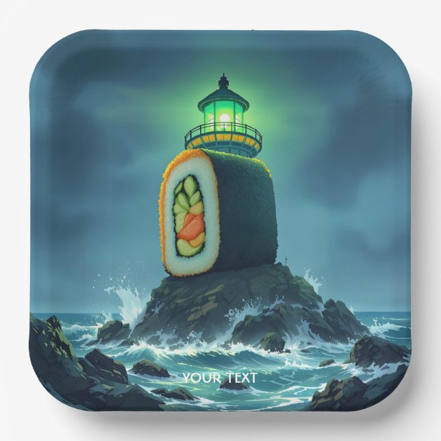 Fantasy Süßer Riesen-Sushi-Leuchtturm Pappteller (Vorderseite)