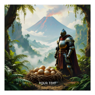Fantasy Süßer Ritter bewacht Eier Poster