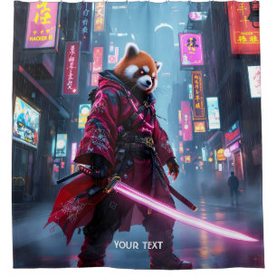 Fantasy Süßer Samurai Roter Panda Duschvorhang