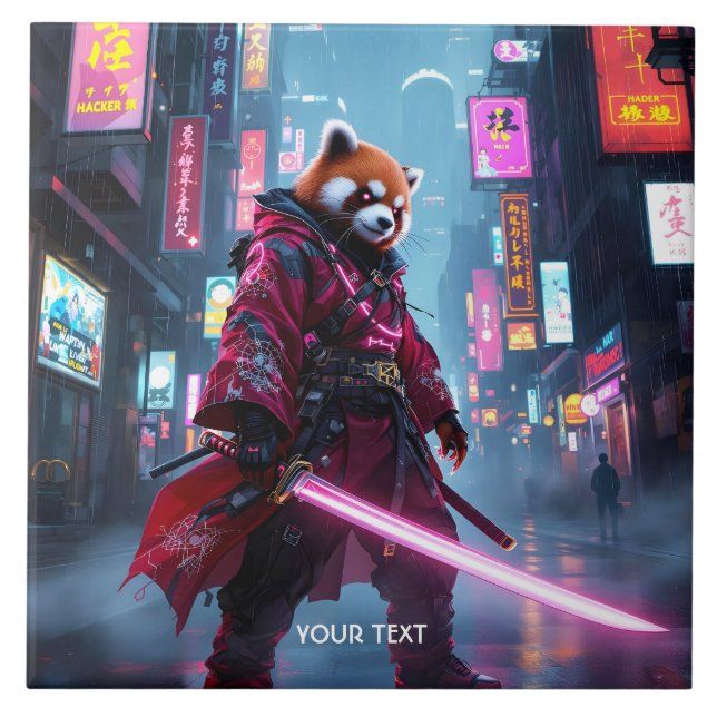 Fantasy Süßer Samurai Roter Panda Fliese (Vorderseite)