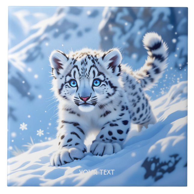 Fantasy Süßer Schneebaby Leopard Fliese (Vorderseite)