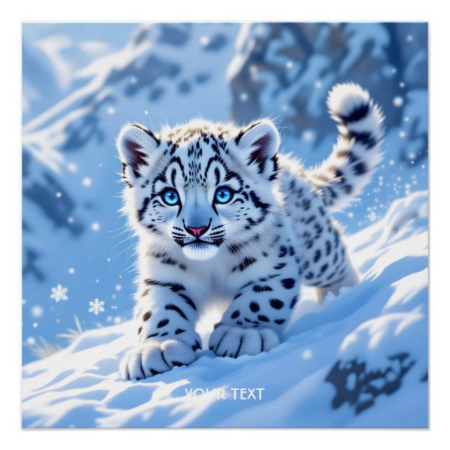 Fantasy Süßer Schneebaby Leopard Poster (Vorderseite)