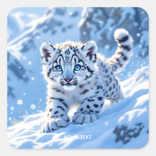 Fantasy Süßer Schneebaby Leopard Quadratischer Aufkleber