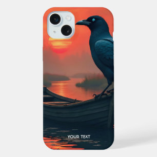 Fantasy Süßer Sonnenuntergang Boot Rabe iPhone 15 Plus Hülle