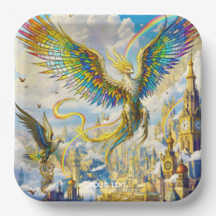 Fantasy Süßer Steampunk-Greif Stadt Pappteller