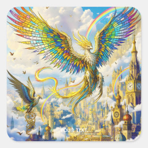 Fantasy Süßer Steampunk-Greif Stadt Quadratischer Aufkleber