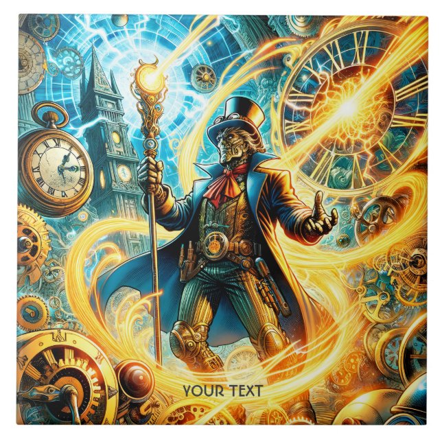 Fantasy Süßer Steampunk-Zeit-Zauberer Fliese (Vorderseite)