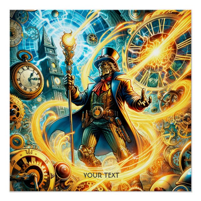 Fantasy Süßer Steampunk-Zeit-Zauberer Poster (Vorderseite)