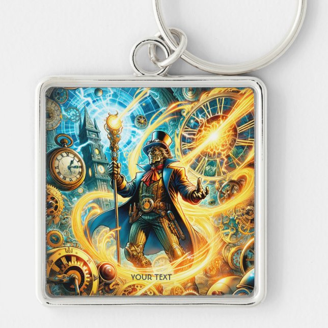 Fantasy Süßer Steampunk-Zeit-Zauberer Schlüsselanhänger (Vorne)