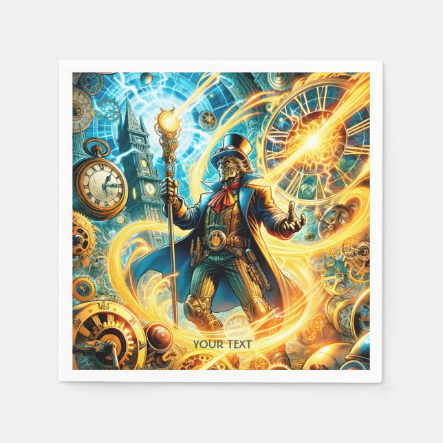 Fantasy Süßer Steampunk-Zeit-Zauberer Serviette (Vorderseite)
