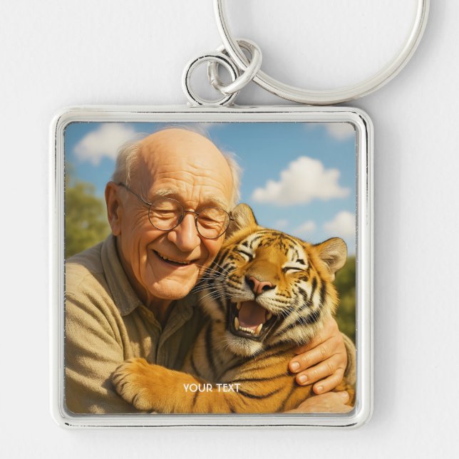 Fantasy Süßer Tiger alter Mann Schlüsselanhänger (Vorne)