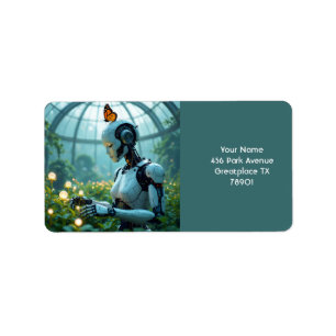 Fantasy Süßer Weiblicher Roboter Garten Adressaufkleber