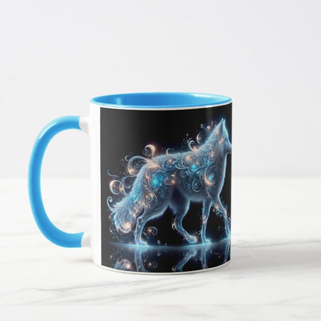 Fantasy Süßer Wolf Blaue Reflexion Tasse (Links)