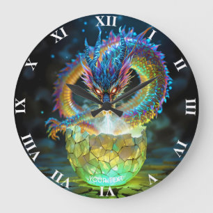 Fantasy Süßes Grünes Drachen-Ei Große Wanduhr