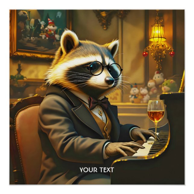 Fantasy Süßes Klavier Waschbär Spielend Poster (Vorderseite)