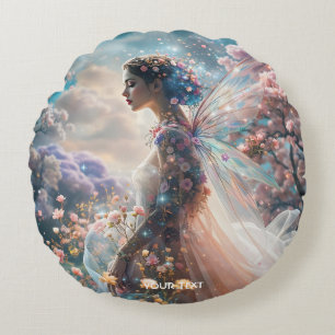 Fantasy Süßes Mädchen Gartenblumen Rundes Kissen