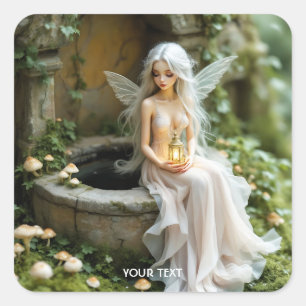 Fantasy Süßes Mädchen Pilze Laterne Quadratischer Aufkleber