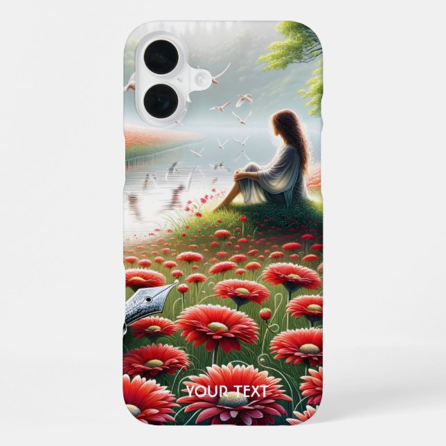 Fantasy süßes Mädchen rote Blumen iPhone Hülle (Rückseite)