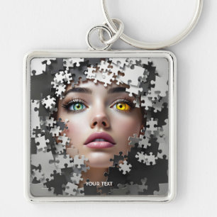 Fantasy süßes Puzzle Mädchen Gesicht Schlüsselanhänger