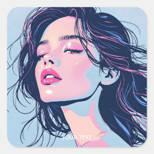 Fantasy Süßes Rosa Blaues Mädchen Quadratischer Aufkleber